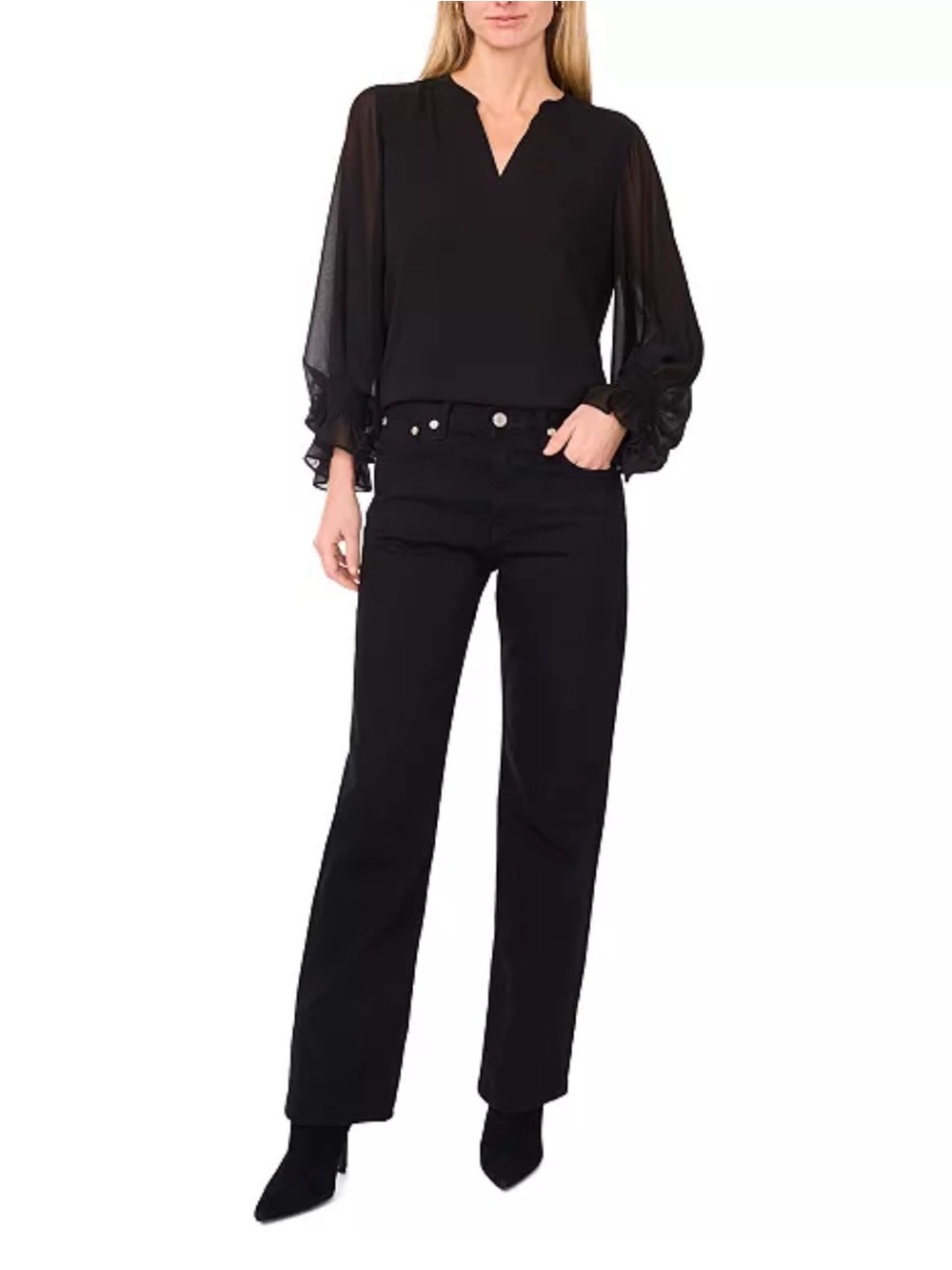 NWOT- Vince Camuto Women's Split-Neck Long-Sleeve Top, Black, size 1X